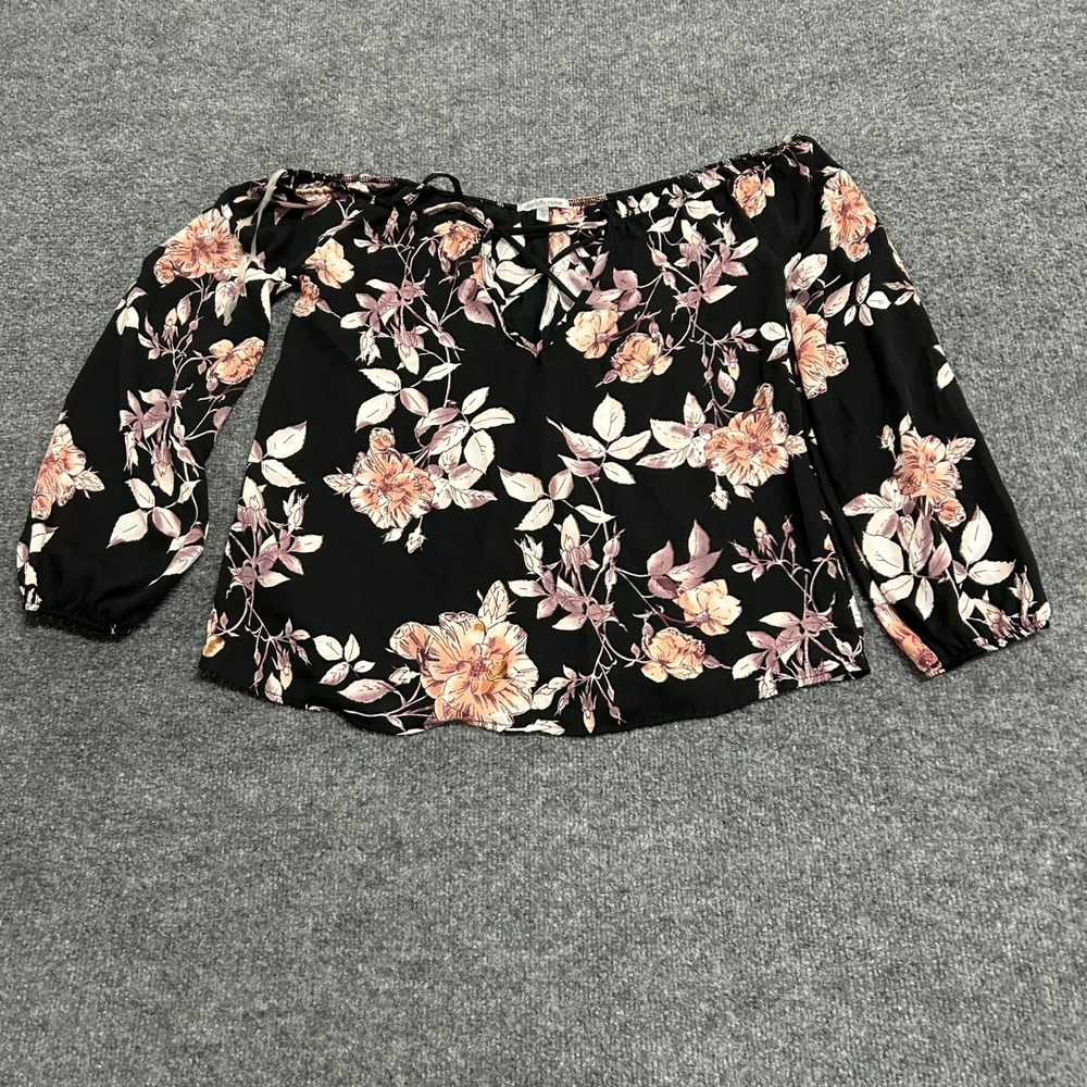 Charlotte Russe Top Womens Size M Black Floral Off-the-Shoulder Lace-Up USA Made